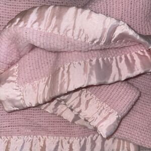 Vintage Baby Morgan Thermal Waffle Pink Blanket Satin Waffle Weave